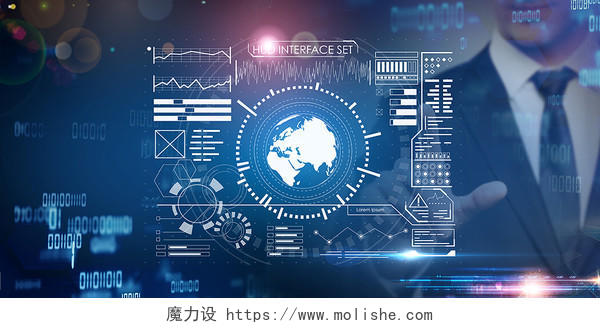 蓝色科技感科技线条科技数字商务人物科技展板背景